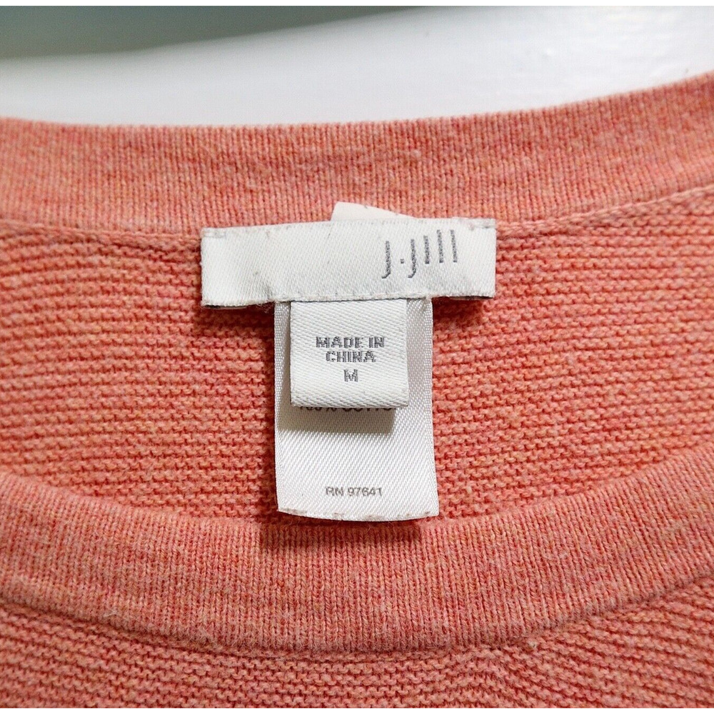J Jill Size M Cotton Fine Knit Sweater Drop Shoulder Peach Pink - Picture 8 of 9